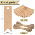 thumbnail image 2 of Paquete de 100 etiquetas de papel kraft, etiquetas de regalo de 7 x 2 cm, colgantes de etiquetas de papel kraft con cuerda de yute de 20 m para regalos de boda, manualidades, embalaje de, 2 of 7