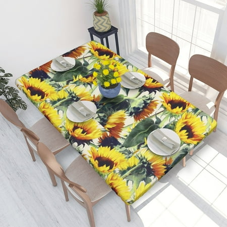 

Home Deluxe Tablecloth Sunflowers Waterproof Elastic Rim Edged Table Cover- For Christmas Parties And Picnics 4ft