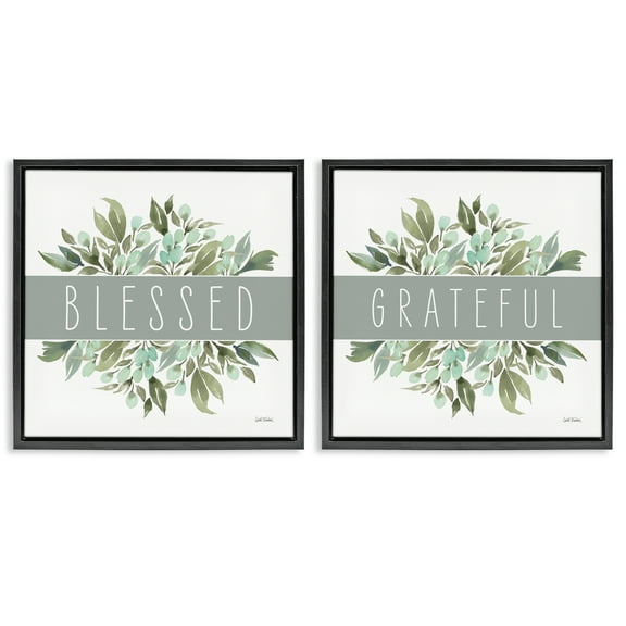 Stupell Industries Blessed Grateful Sentiment Text & Numbers Painting Black Floater Framed Canvas Art Print Wall Art, 18 x 18, Set of 2