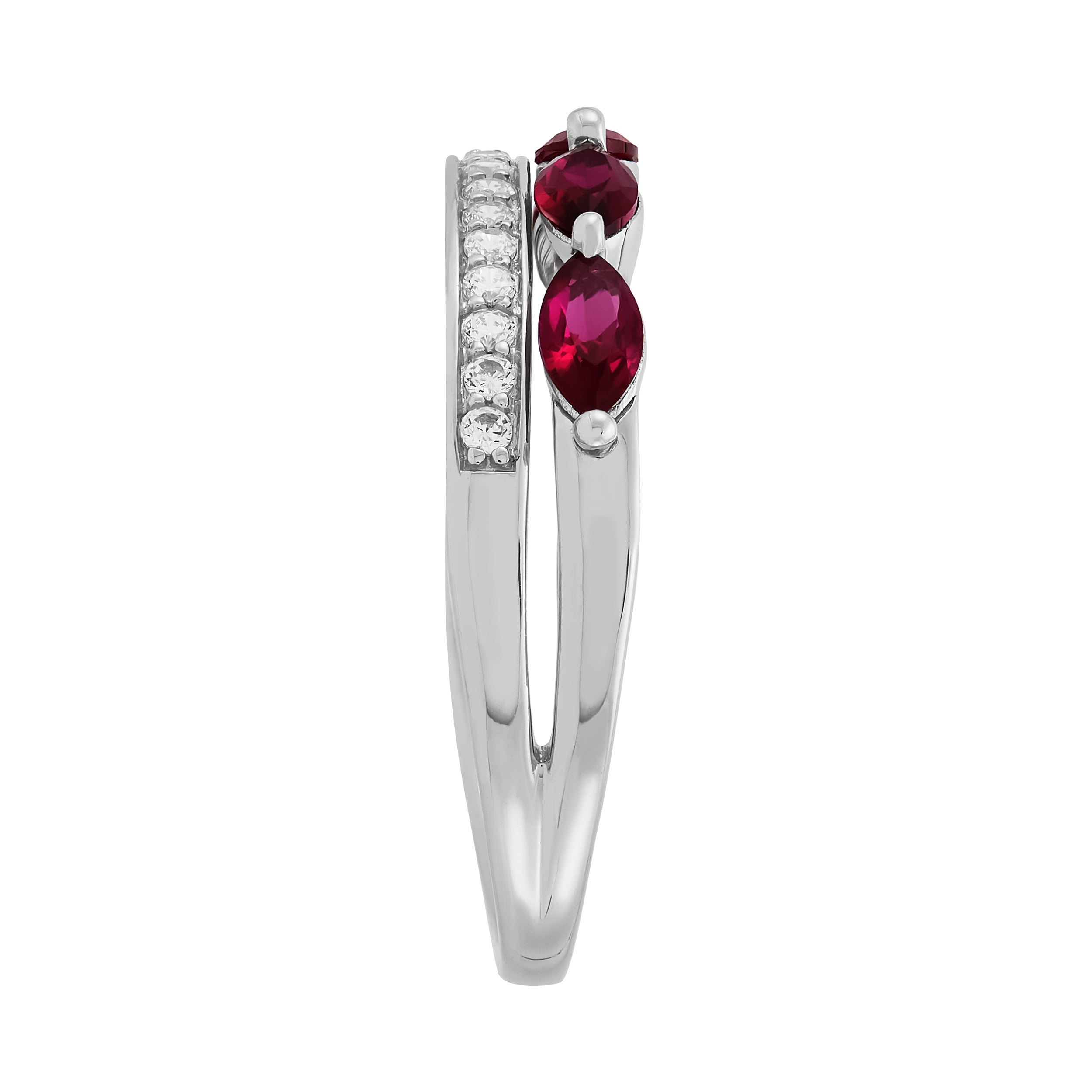Brilliance Fine Jewelry Created Ruby Marquise Band Ring in Sterling Silver