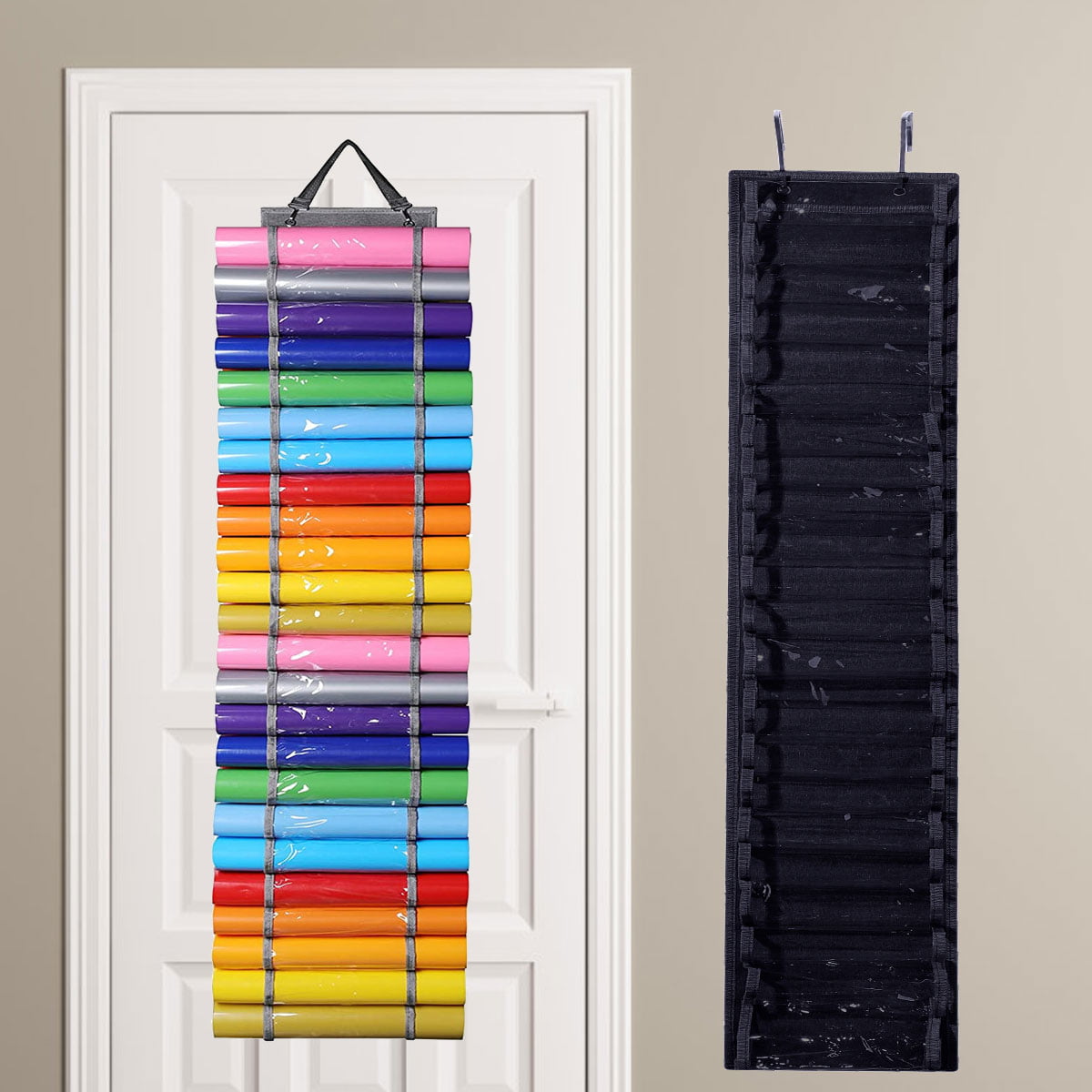 12/24/48 Grids Vinyl Storage Organizer Holder Hanging Bag Craft Vinyls Roll  Storages Rack Hang Pocket Behind The Door Room - AliExpress