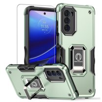 TJS for Motorola Moto G Stylus 5G (2022) Phone Case, with Tempered Glass Screen Protector, [Military Grade] Heavy Duty Protective Cover, Magnetic Support Ring Kickstand Case (Green)