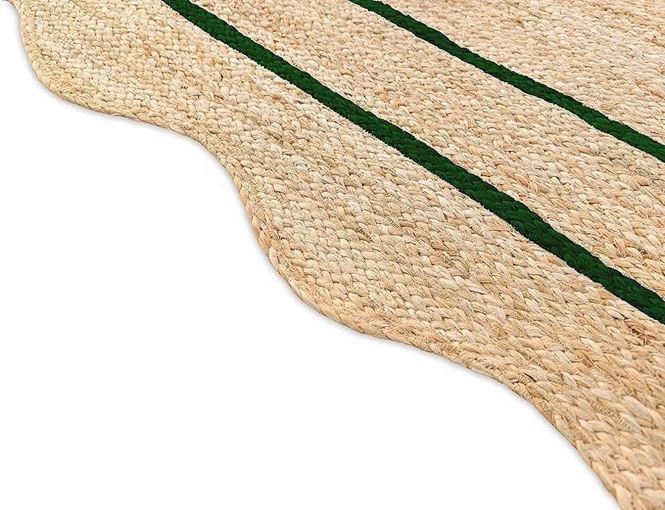 KLAVATE Natural Jute Wave Edge Hand Braided Scalloped Farmhouse Entryway Jute Rug