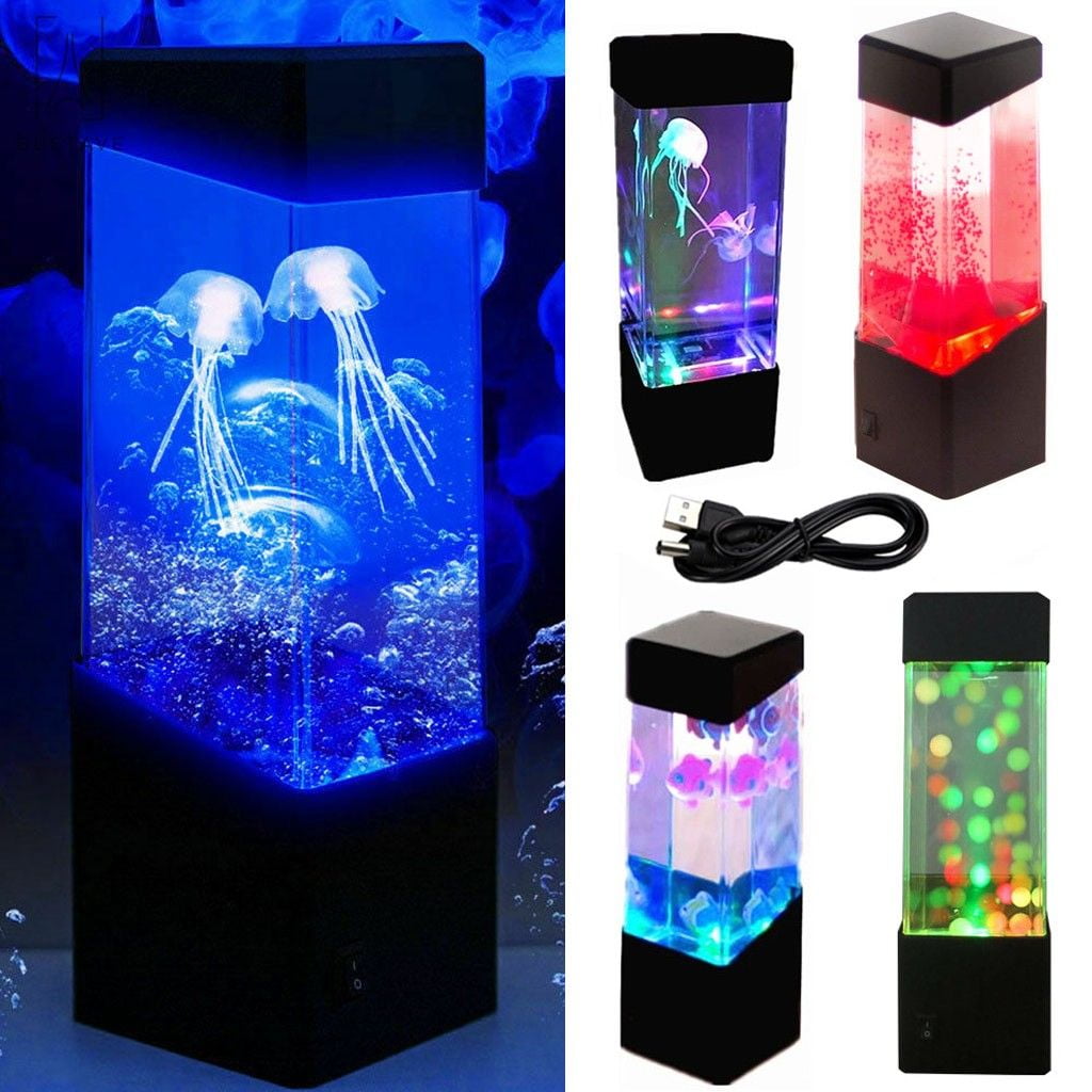 LED Jellyfish Mood Lamp Light Realistic Color Changing Water Aquarium with fish 