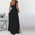 thumbnail image 4 of Wycnly Formal Dresses for Women Party Prom Sexy Empire Waist Pleated Swing Slit off Shouder Dresses V-Neck Sleeveless Solid 2024 Summer Maxi Dress Black s, 4 of 6