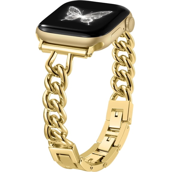 UITBDWR-Slim Gold Watch Bands for Women Compatible with Apple Watch Band 41mm 40mm 38mm 42mm 44mm 45mm 46mm, Metal Dressy Chain Link Bracelet Strap for iWatch Series 11 10 Se Ultra 9 8 7 6 5 4 3 2 1