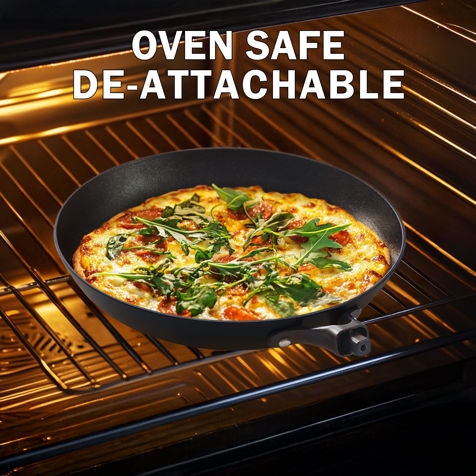 D&M Cast Iron Skillet, 8 Inch Nonstick Frying Pan with Detachable Acacia Wooden Handle, Honeycomb Non stick Omelet Egg Pan, Easy Clean Oven Safe Pans for Cooking