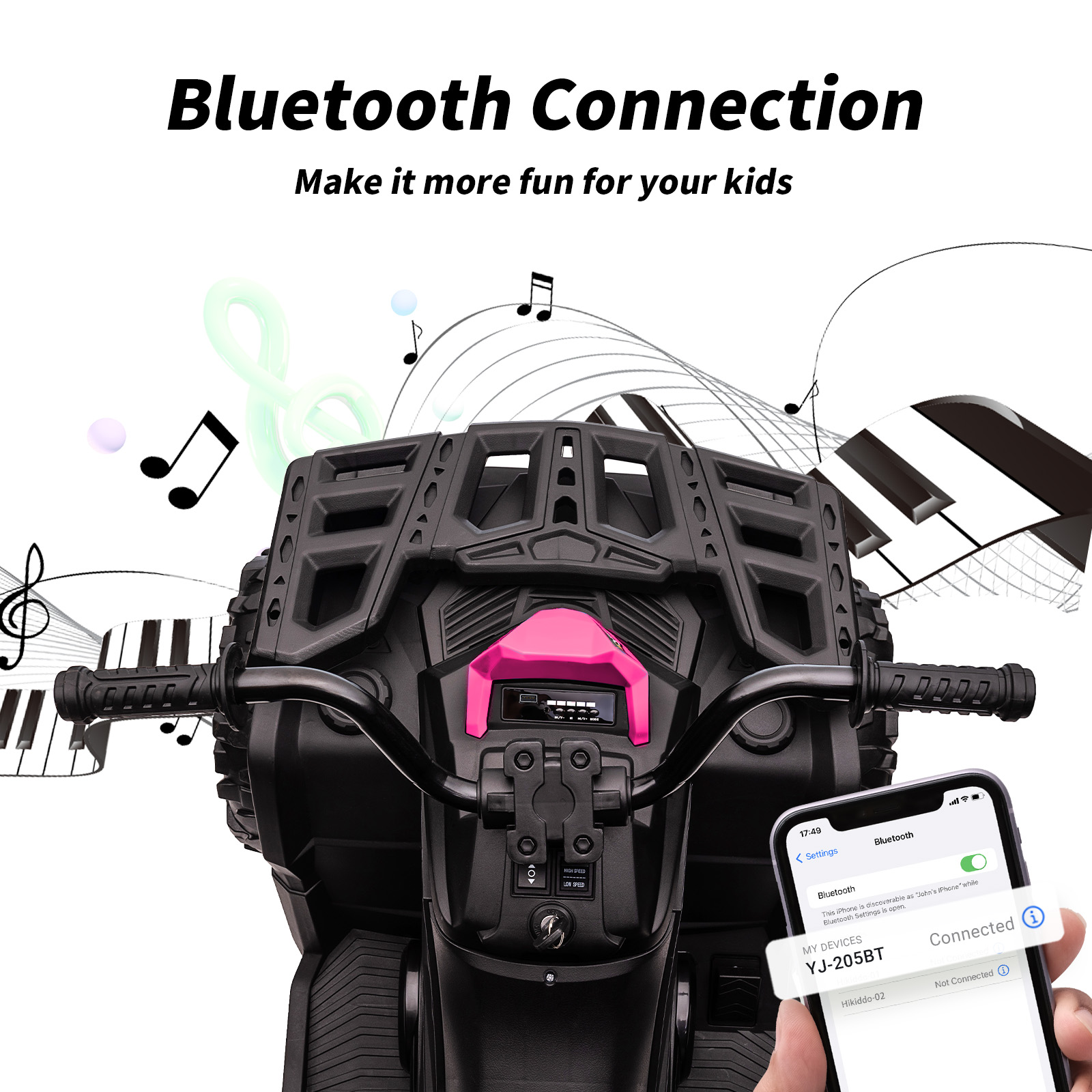 Hikiddo 24V Ride on Toys, Kids ATV 4-Wheeler for Big Kids with 2 Seater, 400W Motor, Bluetooth - Pink