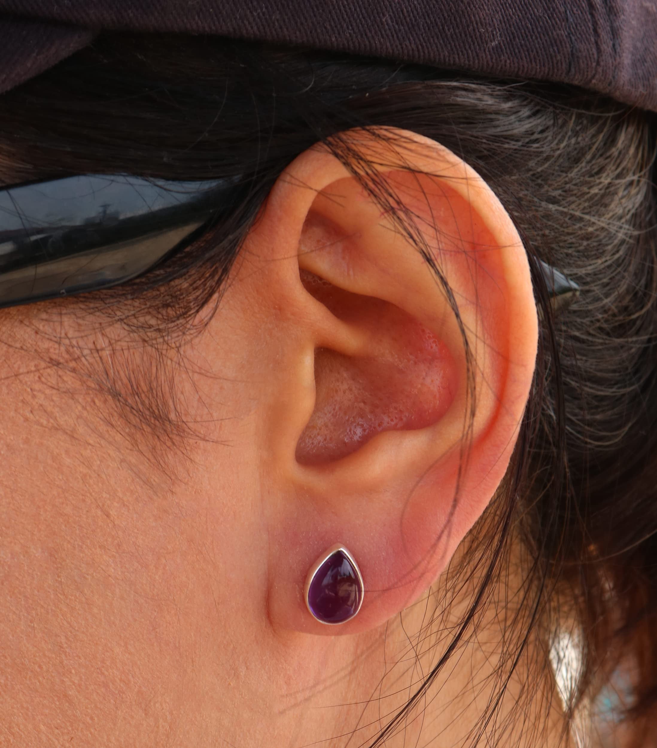 Echmeck 925 Sterling Silver Amethyst Teardrop Stud Earrings for Women