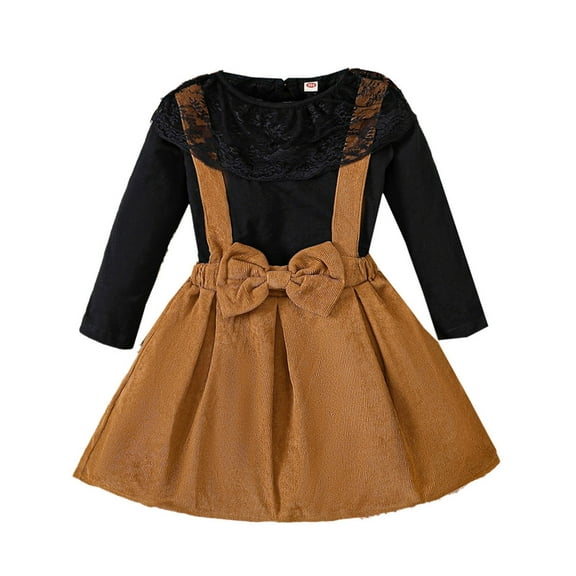 Sngxgn Baby Girl Clothes Long Sleeve Outfits Set Baby Girl Skirts Set(Brown,90)