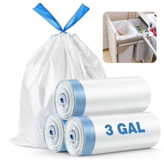3 Gallon 1.6 Mil 60 Counts Strong Trash Bags Garbage Bags, Bathroom Trash Can Bin Liners,Leak-Proof Small Plastic Bags for Home Office Kitchen, White