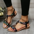 thumbnail image 2 of NECHOLOGY Furry Sandals Women under 10 Women Wedge Shoes Flat Beaded Sandals Beach Women's Extra Wide Width Sandals Black 8, 2 of 5