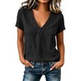 thumbnail image 2 of ITSAME Womens Cotton Linen Tops Short Sleeve V-Neck Shirts Ladies Loose Casual Blouses Black Size XL, 2 of 5