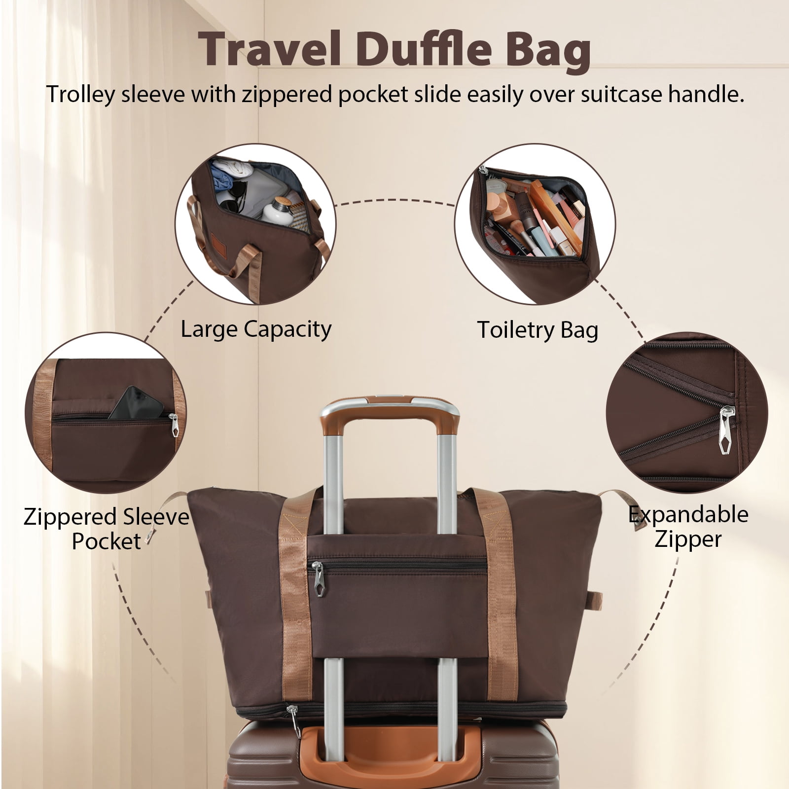 EUROCO 3 Piece Luggage Set, 20" Carry-on Suitcase with TSA Lock and Spinner Wheels, Lightweight Hardshell ABS Suitcase Set for Men Women,Brown