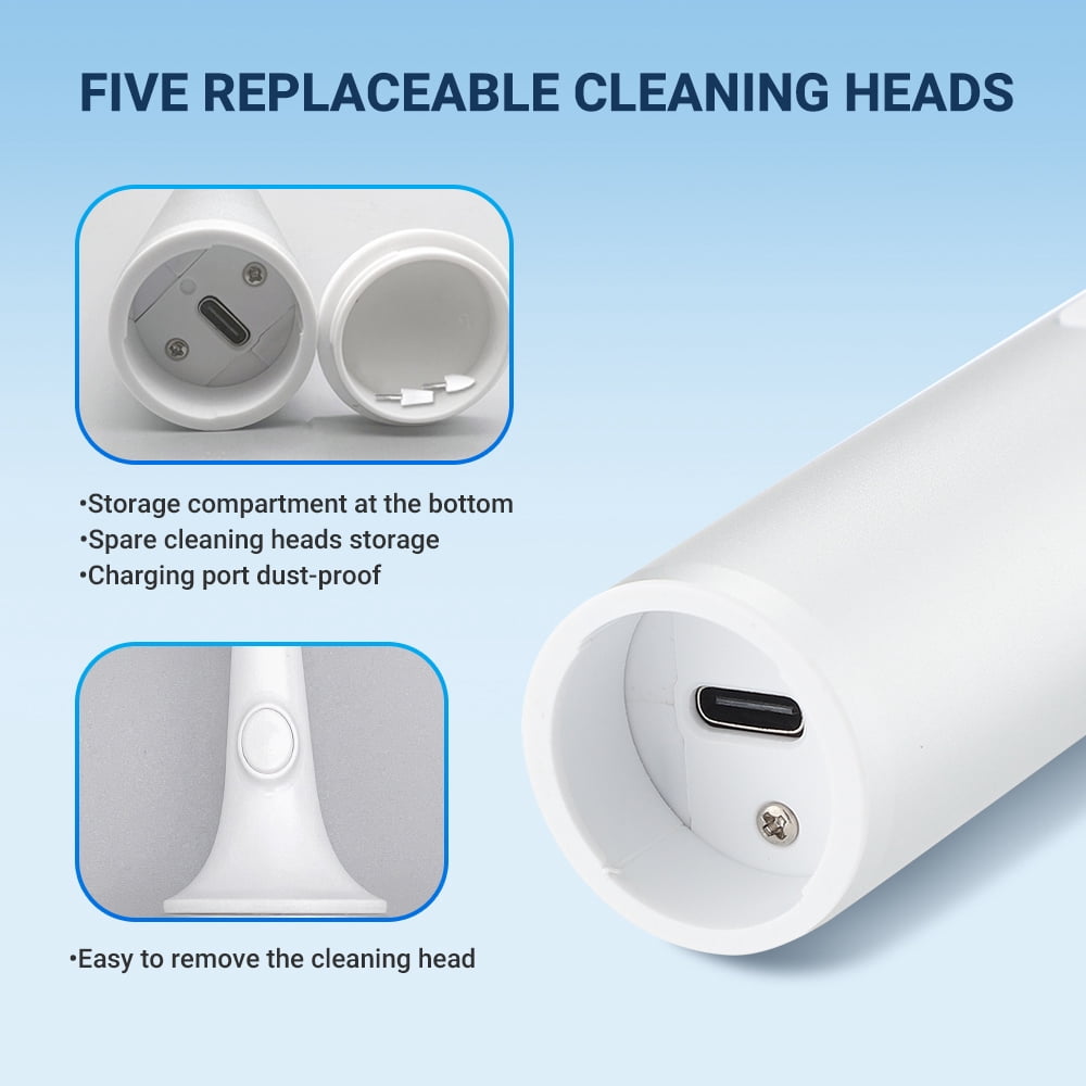 Tooth Polisher,Electric Teeth Polisher Professional with 5 Brush Heads, USB Tooth Whitening Kit, Plaque Remover with LED Light, Dental Polisher for Adults & Kids White