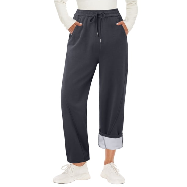 Pantalones deportivos Gibobby de mujer holgados con forro polar de algodón Negro L