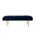 thumbnail image 2 of Nicole Miller Tadeo Velvet Bench Upholstered Channel Tufted Tapered Mirrorred Lacquer Finish Stainless Steel Leg, Navy/Gold, 2 of 10