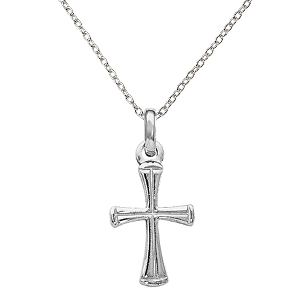 Primal Silver Sterling Silver Rhodium-plated Child's Polished Cross Pendant with 18-inch Forzantina Cable Chain