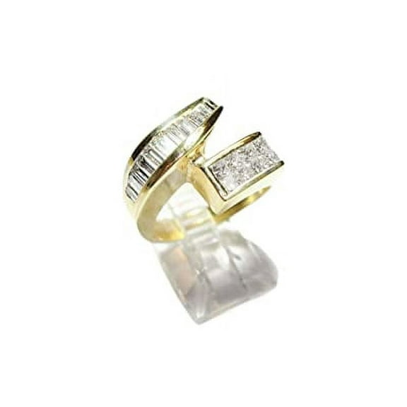 HeartsAndYou 2ct Baguette & Princess Cut Moissanite Bypass Design Ring 18k Yellow Gold over Silver