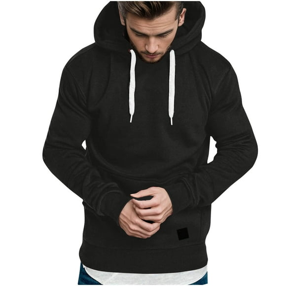 BADHUB Mens Solid Color Hoodies Pullover Long Sleeve Casual Fashion Sweatshirts Drawstring Gym Basic Hooded Shirt with Kangaroo Pocket Cyber & Monday Deals S-3XL