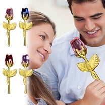 Glass Rose Mini Crystal Flower Artificial Flowers Valentine's Day Crystal Rose Flower Gift Romantic Forever Gifts for Wedding Party Gift Room Ornament Office Desktop Decoration (Blue)