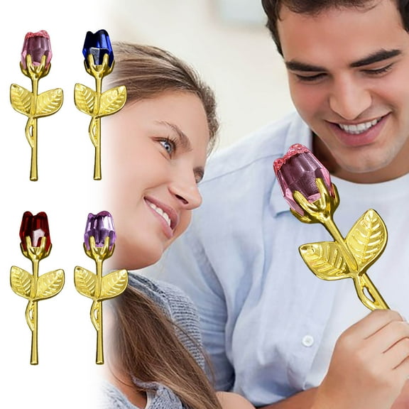 Glass Rose Mini Crystal Flower Artificial Flowers Valentine's Day Crystal Rose Flower Gift Romantic Forever Gifts for Wedding Party Gift Room Ornament Office Desktop Decoration (Purple)