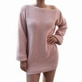 thumbnail image 1 of Women'S Off Shoulder Lantern Long Sleeve Sweater Dress Fall Loose Ribbed Knit Solid Mini Jumper Pullover Dresses Pink M, 1 of 10