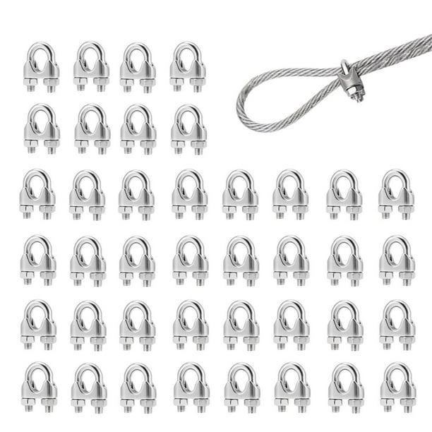 40 Abrazaderas para Cables de Acero, de 4 mm, con Pernos en U de Acero Inoxidable 304, para Cables de Acero, Alambres de Acero y Tendederos.