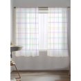 thumbnail image 5 of Sheer Curtains 72 Inches Long 2 Panels Set for Bedroom, White Plaid Grid Semi Sheer Curtains for Windows, Colorful Line Modern Simple Geometric Voile Window Treatments Rod Pocket Curtain, 5 of 7