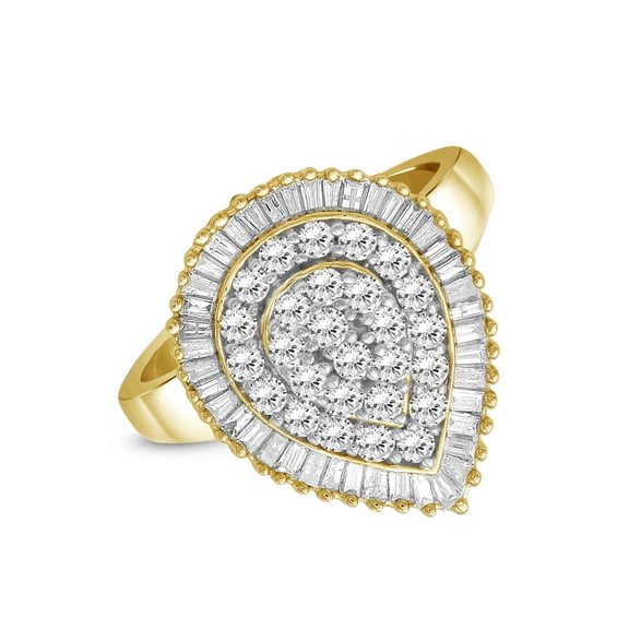 JewelersClub White Diamond Ring with 14K Gold Plating for Women & Girls | Teardrop Halo Promise Ringwith Round & Baguette Cut Diamonds