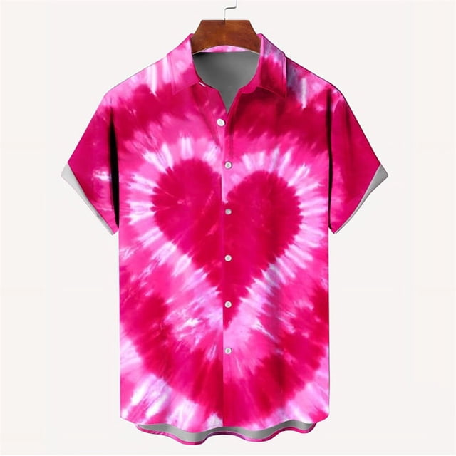 New Fashion Mens 3D Printed Shirt Summer Short Sleeve Single Row Button Loose Oversized Loving Heart Pattern Trend Unisex Shirts