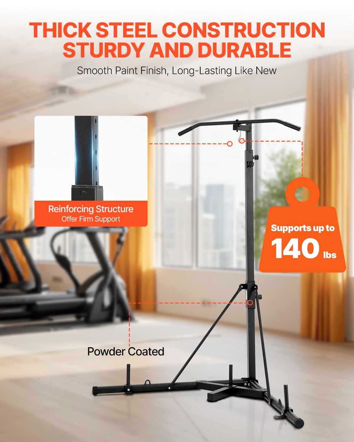 VEVOR 2 in 1 Punching Bag Stand, Steel Heavy Duty Workout Equipment, Adjustable Height Boxing Punching Bag Stand with Pull Up Bar,Freestanding Sandbag Rack,Holds Up to 140 lbs, for Home Gym Fitness