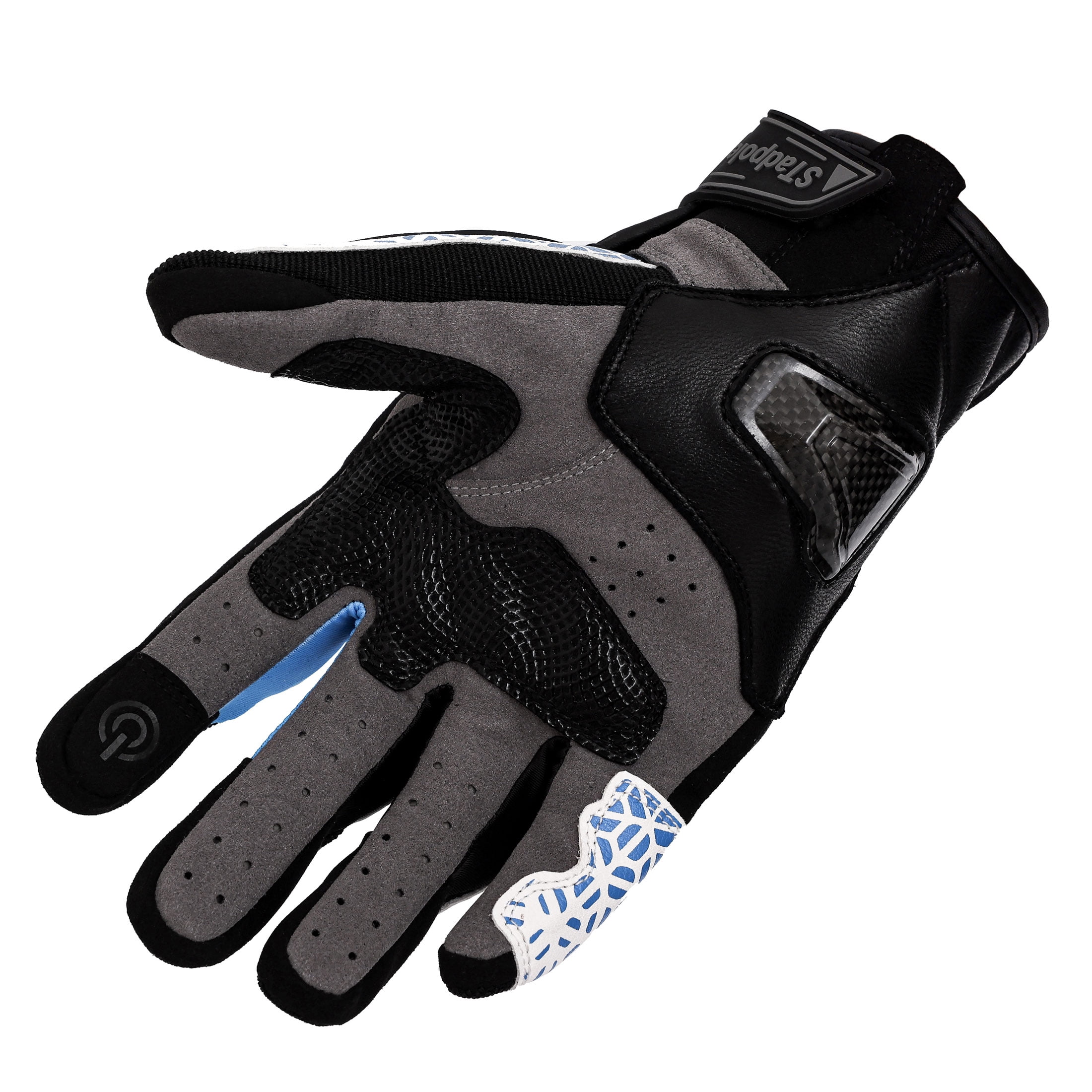 Motorcycle Gloves for Men Hard Knuckle Touchscreen Full Finger Leather Gloves Protection Riding Driving, Blue + Black