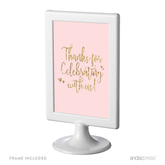 Thank You For Celebrating With Us Blush Pink Gold Glitter Print Wedding Framed Party Signs