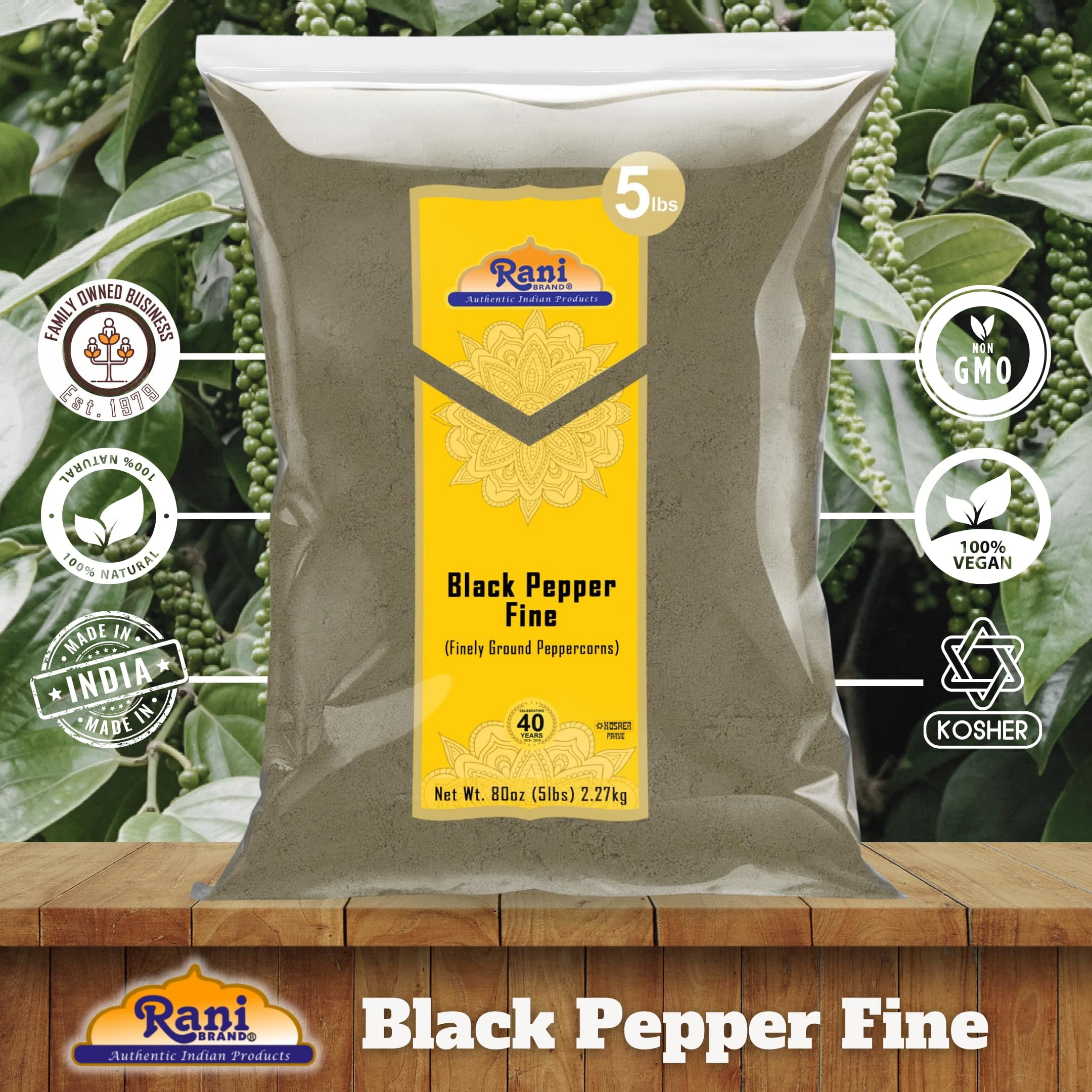 Rani Black Pepper Fine Powder 80 Mesh, 80oz (5lbs) 2.27kg Bulk ~ All Natural | Vegan | Gluten Friendly | NON-GMO | Kosher