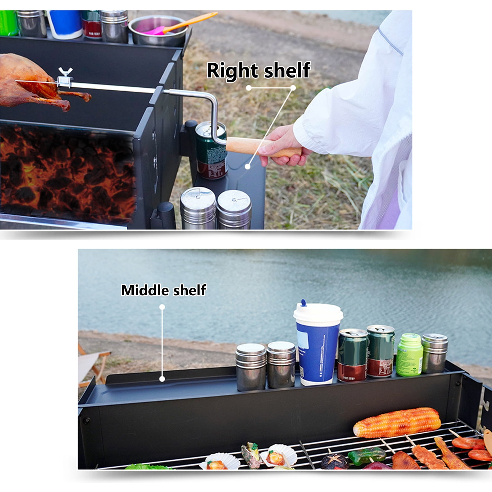 ZNNT BBQ Charcoal Grill Foldable Outdoor Barbecue Tool for Patio Backyard Black