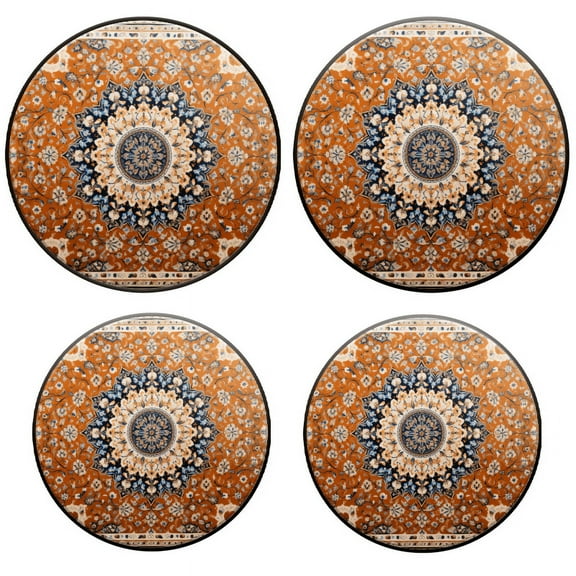 BaHomeck Electric Stove Burner Covers Set of 4,Round Metal Gas Stove Burner Covers 8 Inch and 10 Inch,Kitchen Decor,Intricate Design In Shades Of Orange