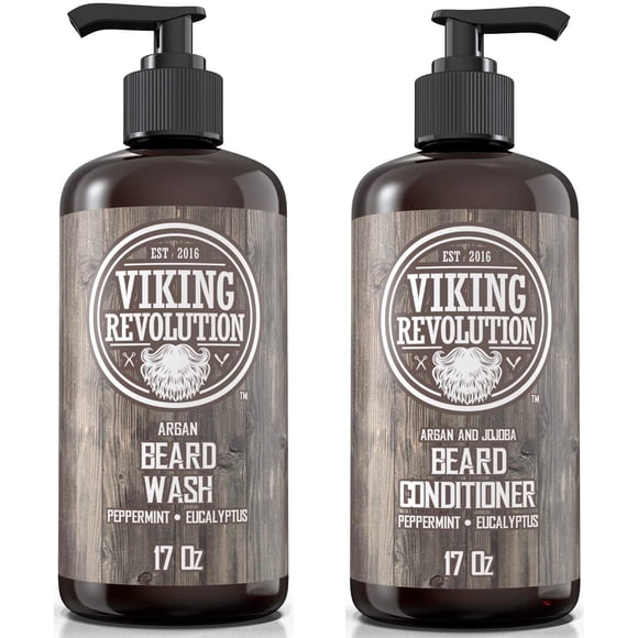 Viking Revolution Ensemble de Nettoyant pour Barbe et Revitalisant pour Barbe avec Huiles d'Argan et de Jojoba (17 oz)