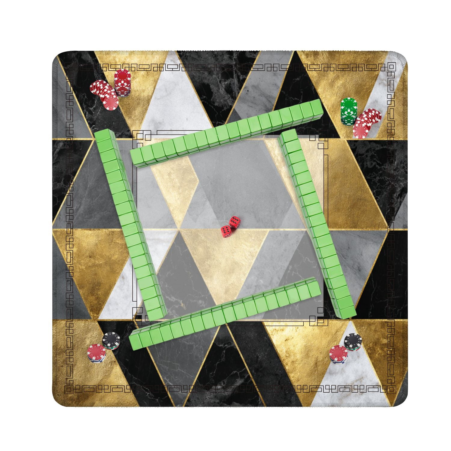 Mahjong Mat 31.5" x 31.5" seamless geometric gold metallic lines silver Non-Slip Noise Reduction American Mahjong Tiles Table Cover for Dominoes Poker Card Board Games Gift