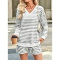 thumbnail image 4 of Women'S Striped Sets 2 Piece Outfits Long Sleeve Sweatshirt and Shorts Set Grey XL, 4 of 8