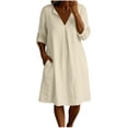 thumbnail image 3 of Horkkom Mini Dresses for Women Summer V Neck Long Sleeve Sundresses Solid Color Loose Casual Beach Dresses with Pockets L, 3 of 7