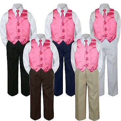 

4pc Boy Suit Set Coral Sunset Necktie Vest Baby Toddler Kid Formal Pants S-7