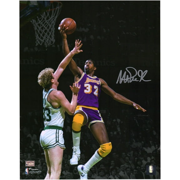 Magic Johnson Los Angeles Lakers Autographed 11" x 14" Dunk vs. Larry Bird Spotlight Photograph - Fanatics Authentic Certified