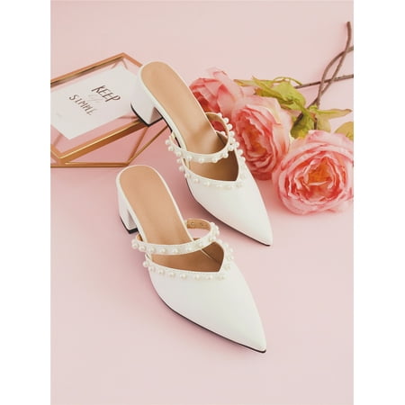 

Faux Pearls Decor Mule Pumps Women‘s Footwear