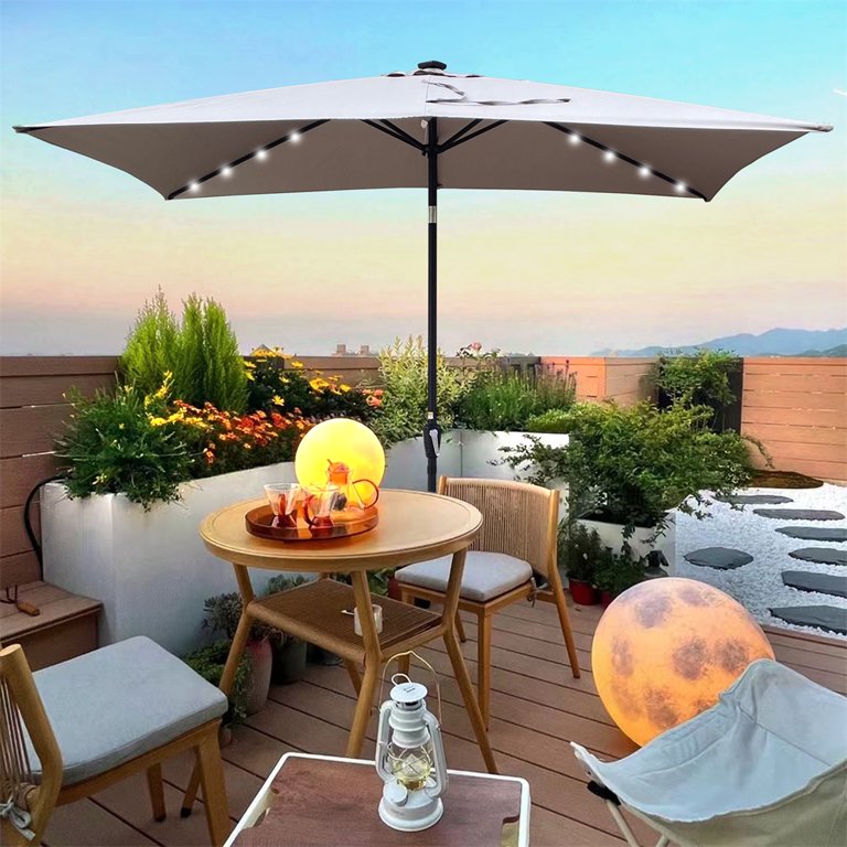 Solar Umbrellas, 10 x 6.5FT Patio Umbrellas with 26 LED Lights, Rectangular Outdoor  Umbrellas with Crank and Push Button Tilt Adjustment, Table Market Umbrella  for Garden Backyard Pool, Medium Grey - Walmart.com