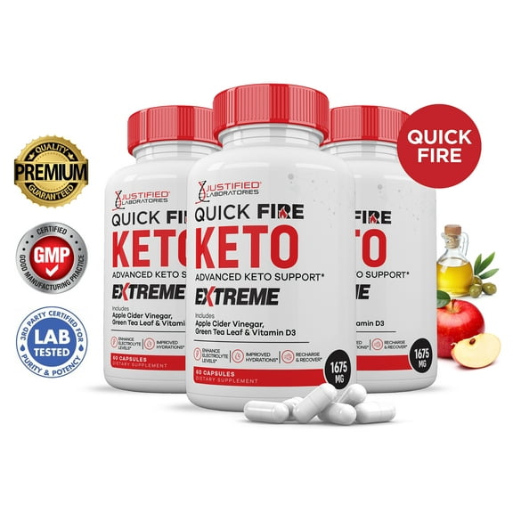 (3 Pack) Quick Fire Keto ACV Extreme Pills 1675mg Alternative to Gummies Dietary Supplement 180 Capsules