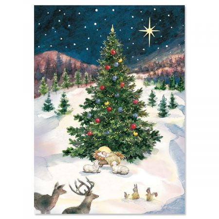 Merry Christmas Tree and Manger Christmas Card image