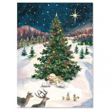 Merry Christmas Tree and Manger Christmas Card- Religious Greeting