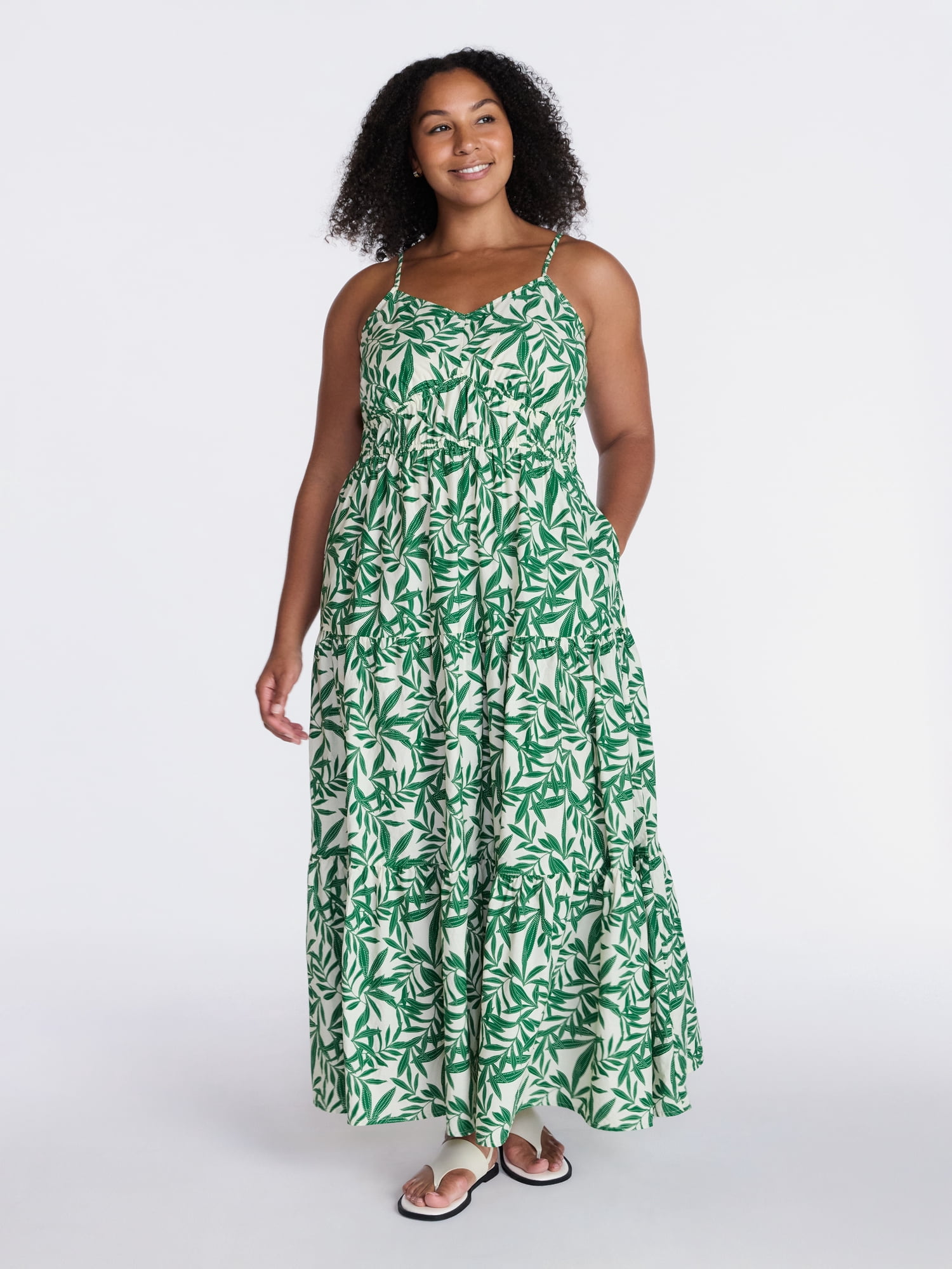 Time and Tru Women's Sleeveless Tiered Cotton Maxi Dress, Sizes XS-XXXL