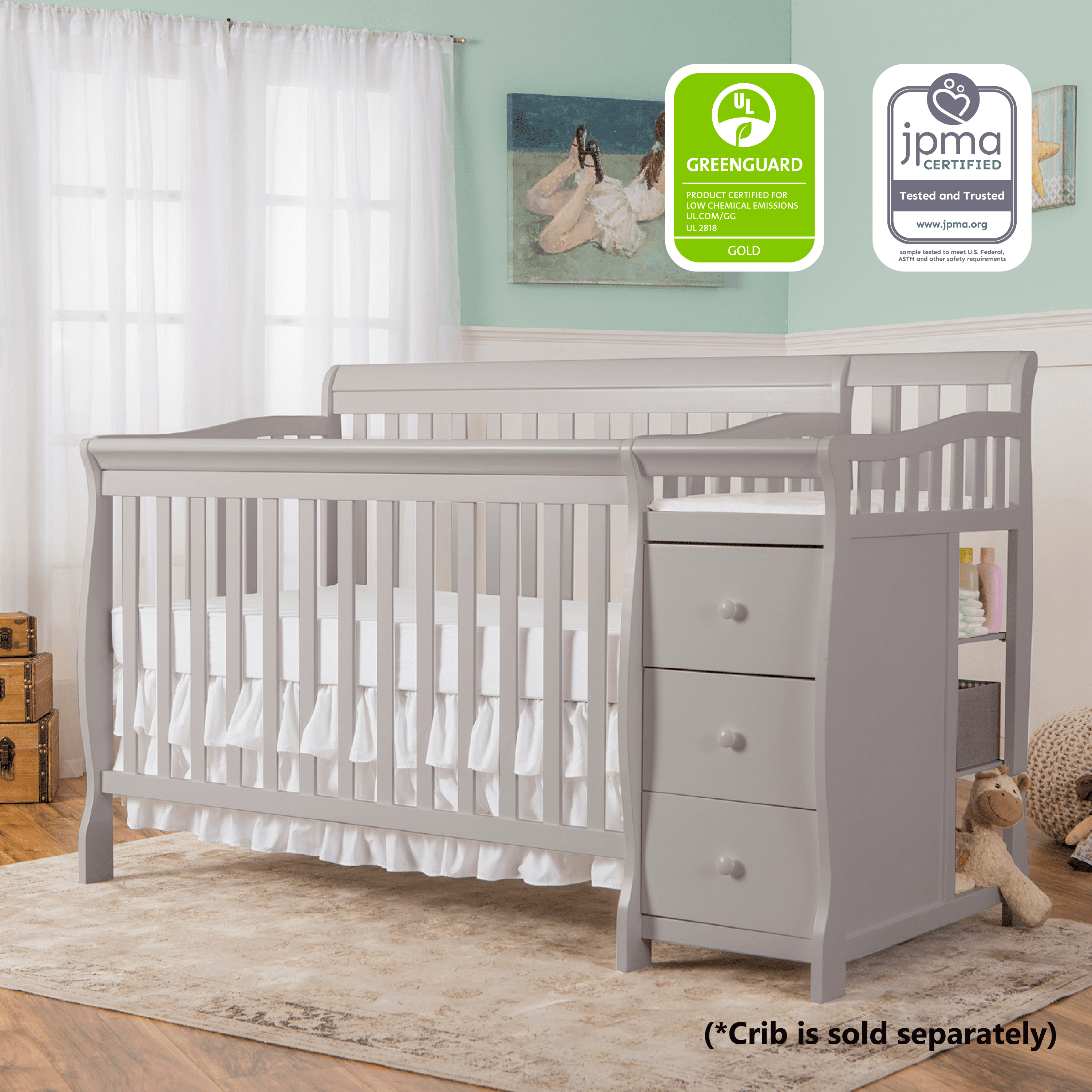 Dream On Me 4 in 1 Brody Convertible Crib Conversion Post, Steel Grey